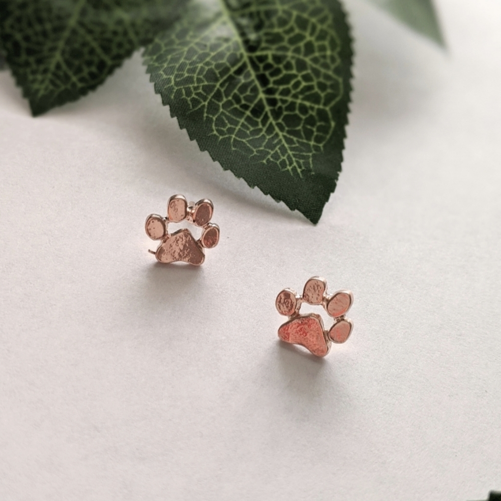 Rose Gold Paw Print Stud Earrings